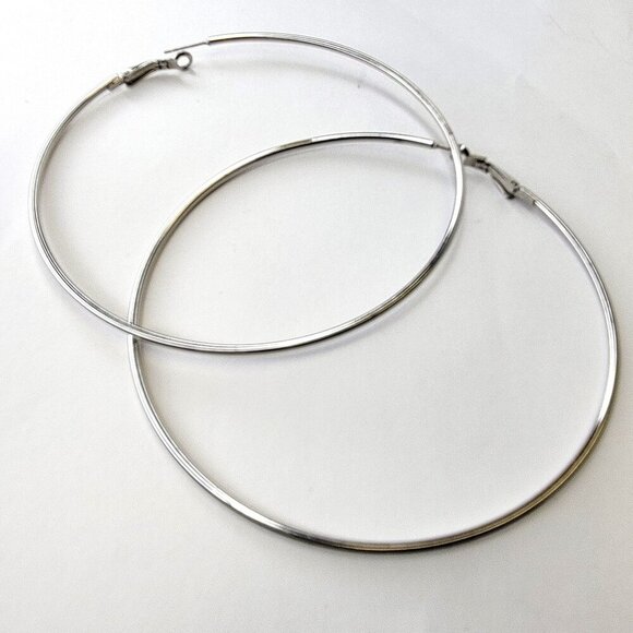 Huge Silver Tone Hoop Earrings - Picture 1 of 5